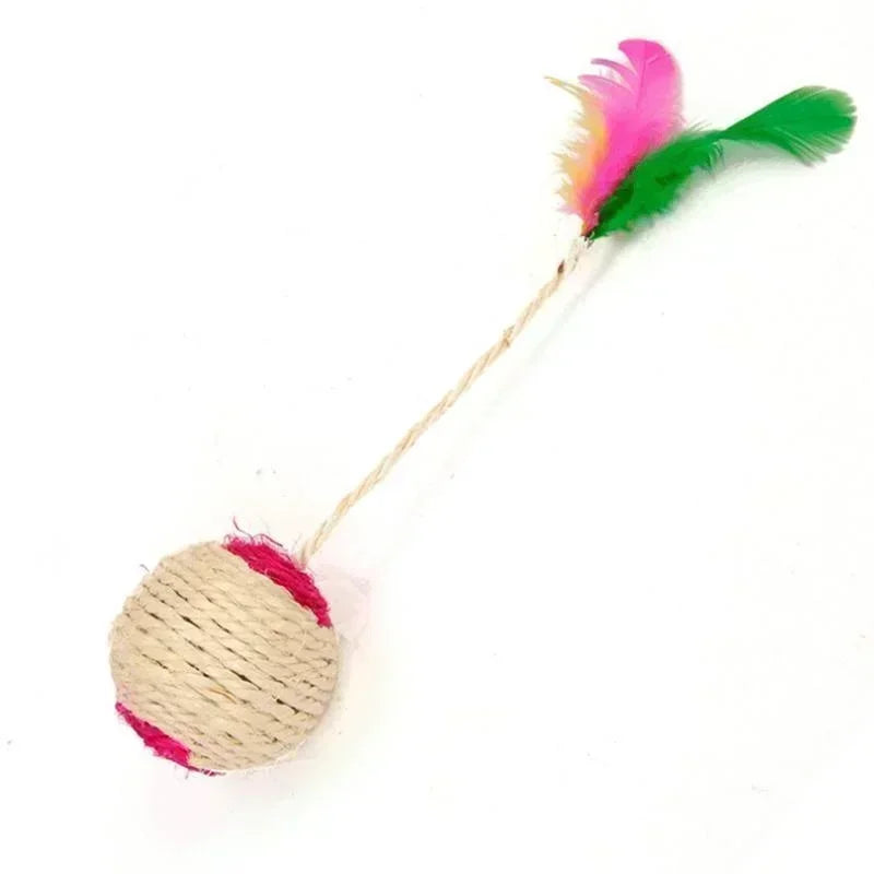 Interactive Sisal Feather Cat Toy Ball, Colorful Claw Grinding Blanket Ball for Kittens and Cats