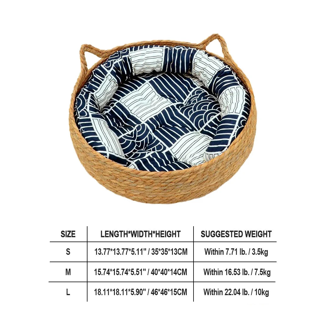 Washable Rattan Cat Bed with Scratcher & Cushion