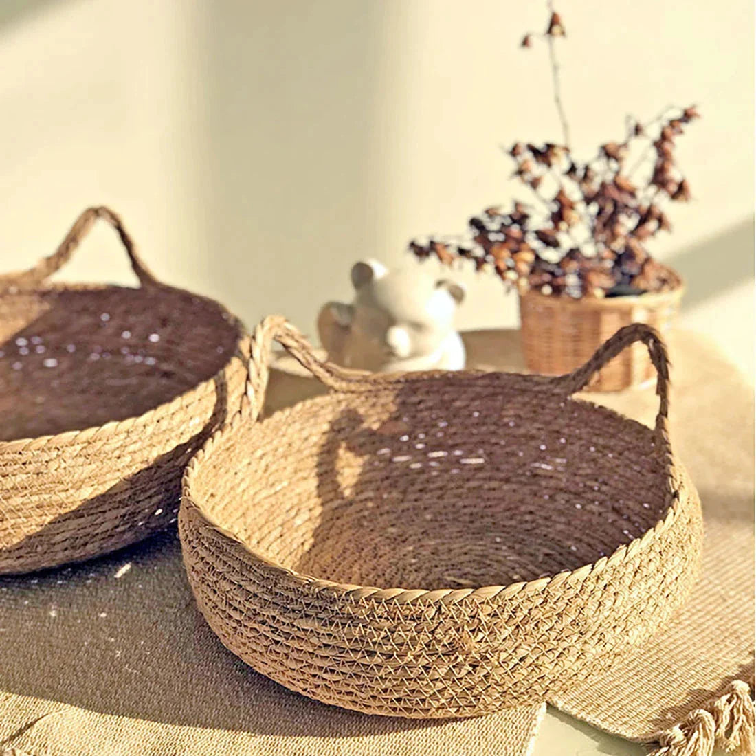 Washable Rattan Cat Bed with Scratcher & Cushion