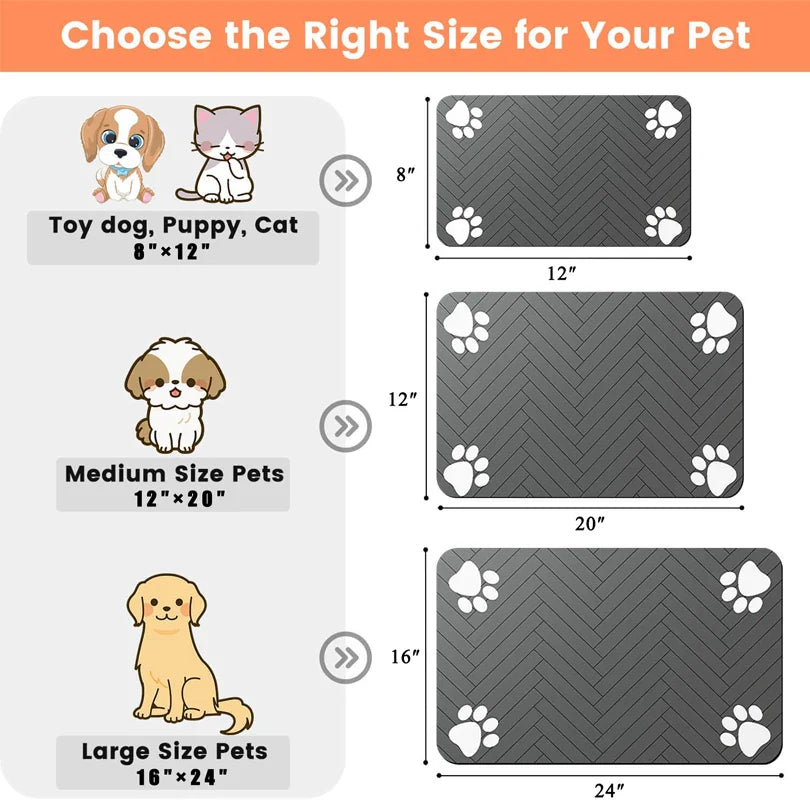 Pet Placemat for Food and Water Bowl, with Waterproof Rubber Backing, Quick Dry Water Mat for Dog Cat